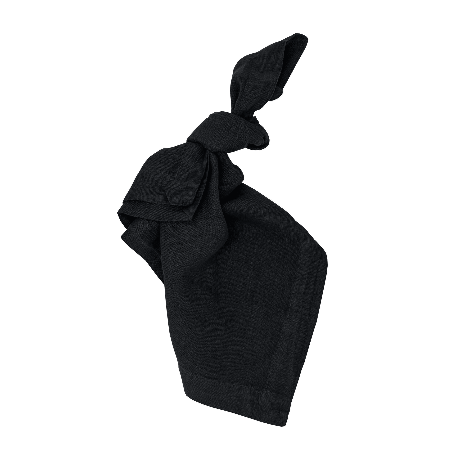 Black HG Signature Hand-dyed Linen Napkin, 22-inch square, tied in a knot.