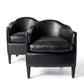Black Leather Vintage Club Armchairs, Set of 2