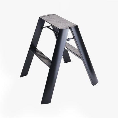 Black Lucano Hasegawa 2-step lightweight ladder, matte aluminum and steel, with grooved treads.