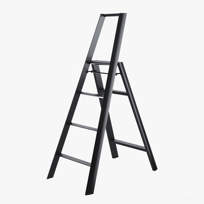 Black Lucano Hasegawa 4-step lightweight aluminum and steel ladder with matte finish and grooved treads.