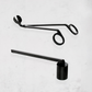 Black matte metal candle wick trimmer and snuffer set. Trimmer is 6.5" long, snuffer is 7.5" long.