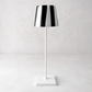 Black stripe removable ceramic lamp shade, 4.5"Dia x 4.5"H, on a white lamp base.