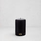 HG Black Unscented Pillar Candle, 3"x4", with gold HG logo, oversized cotton wick.