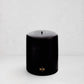 HG Black Unscented Pillar Candle, 5"x6", with gold HG logo and oversized cotton wick.