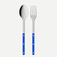 Blue Bistro 2-piece serving set: 10.25" 18/10 stainless steel spoon and fork with blue acrylic handles.