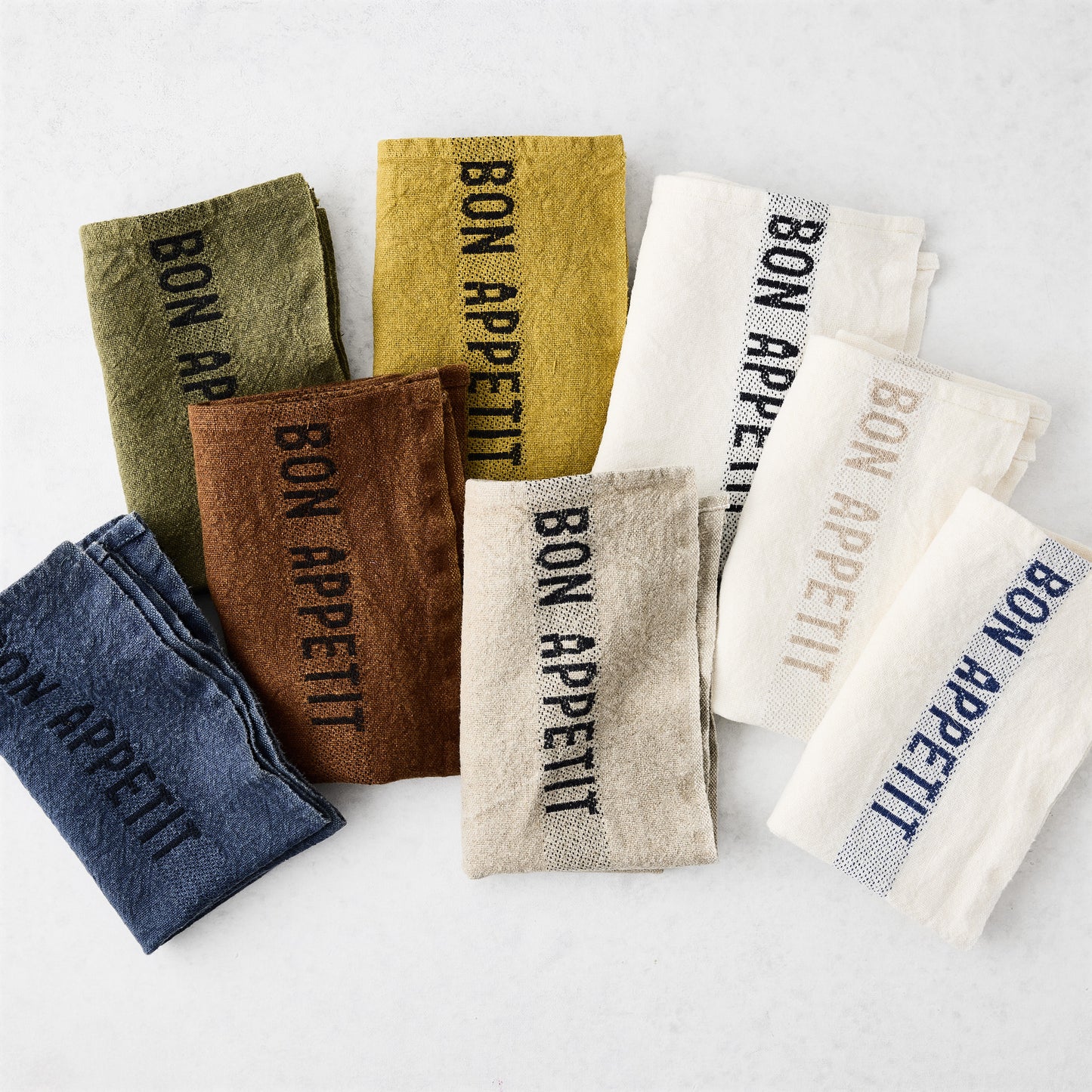 Blue "Bon Appetit" White Linen Napkin