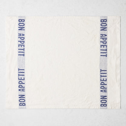 Blue "Bon Appetit" White Linen Napkin