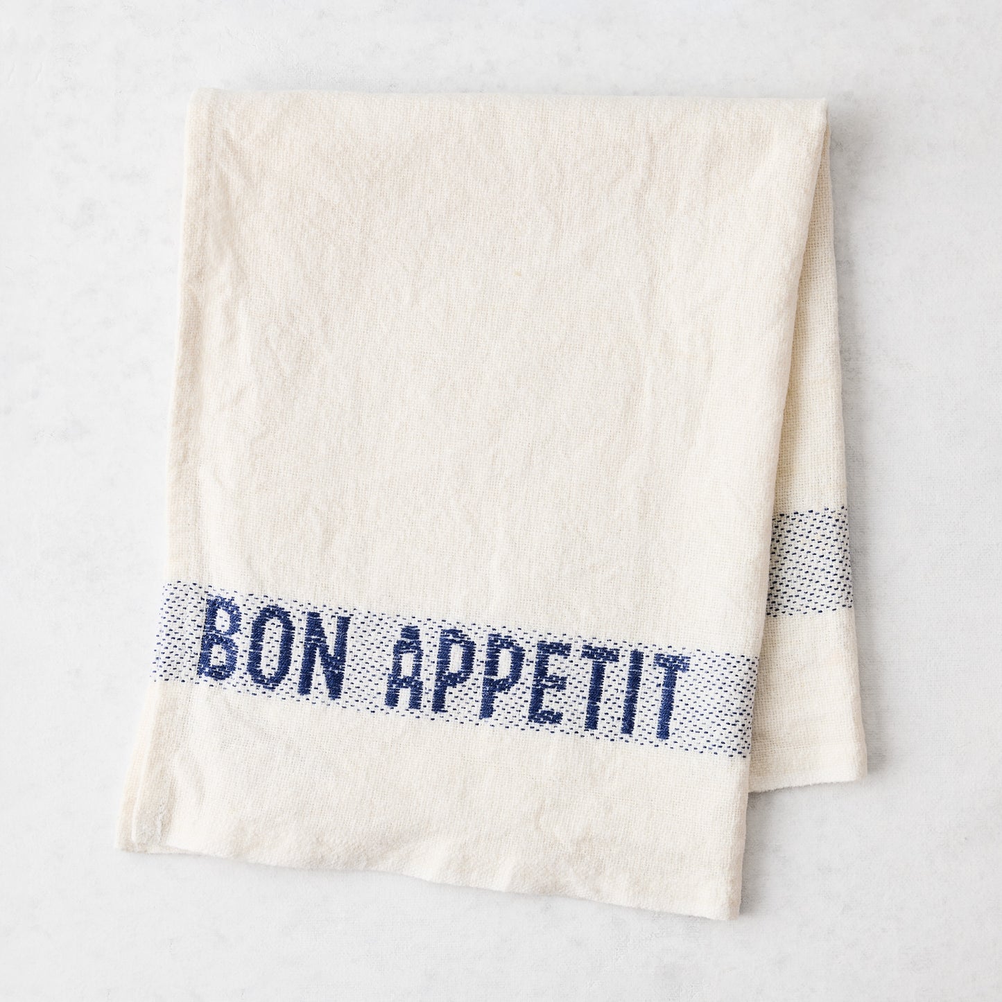 Blue "Bon Appetit" White Linen Napkin