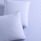Set of 2 Blue Seersucker Stripe Organic Cotton Euro Shams with envelope closures.