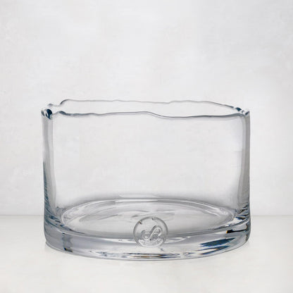 Bob Scissor-Cut Glass Low Bowl, 10"Dia x 6"H, clear mouth-blown glass with unique hand-sheared rim.