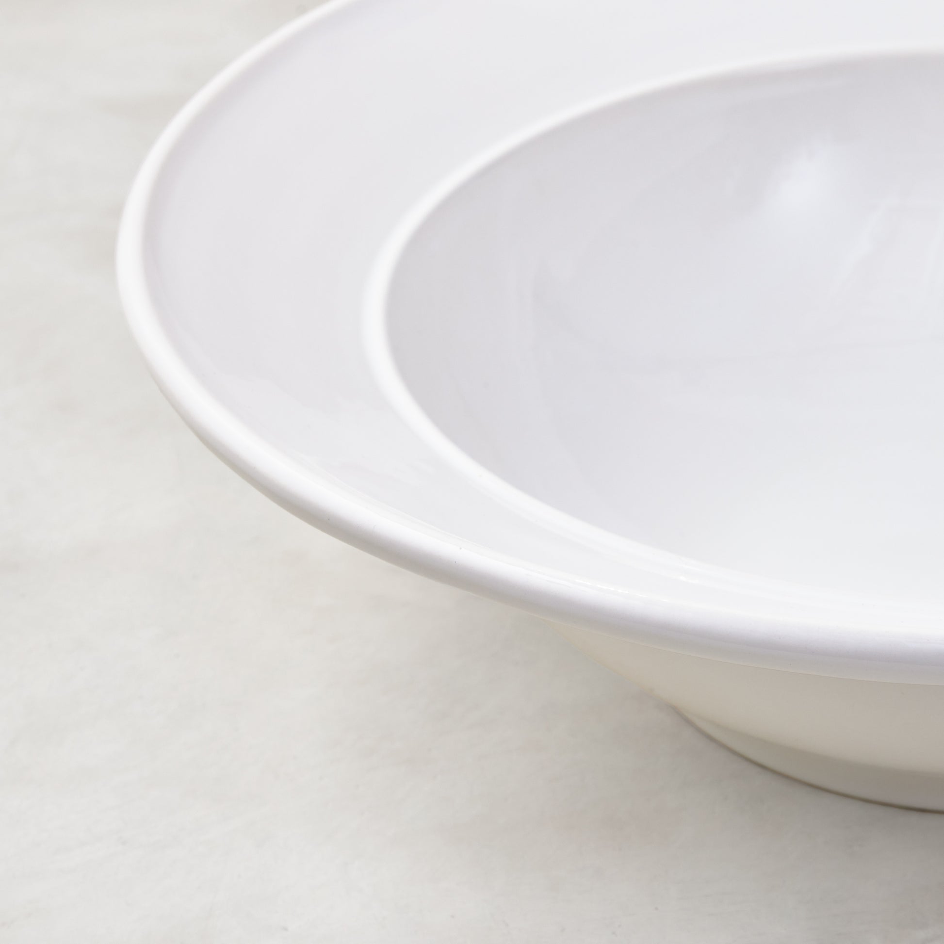 Bolinas Round Ceramic Serve Bowl, white glaze, raised trim, 16"Dia.