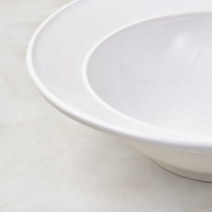 Bolinas Round Ceramic Serve Bowl, white glaze, raised trim, 16"Dia.