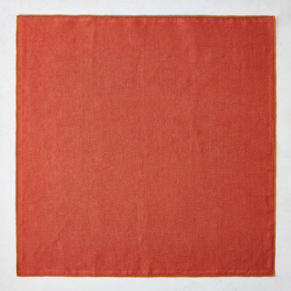 Brick Red Embroidered Tipped Stitch Linen Napkin