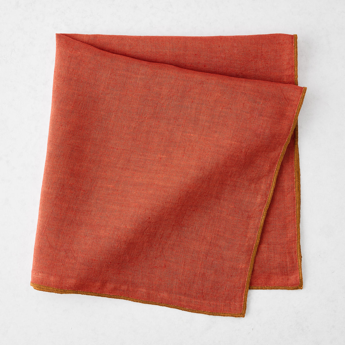 Brick Red Embroidered Tipped Stitch Linen Napkin