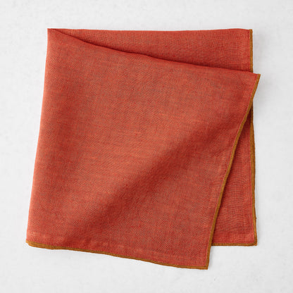 Brick Red Embroidered Tipped Stitch Linen Napkin