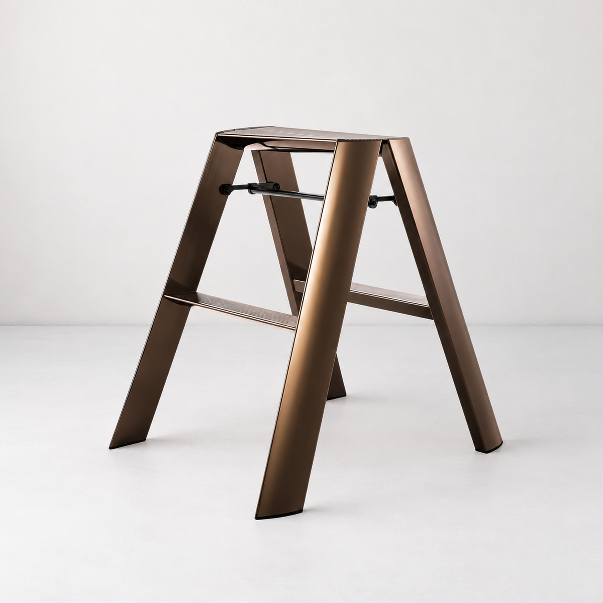 Bronze Hasegawa Lucano 2-step ladder in a sleek, minimalist aluminum and steel design with a matte metallic finish.