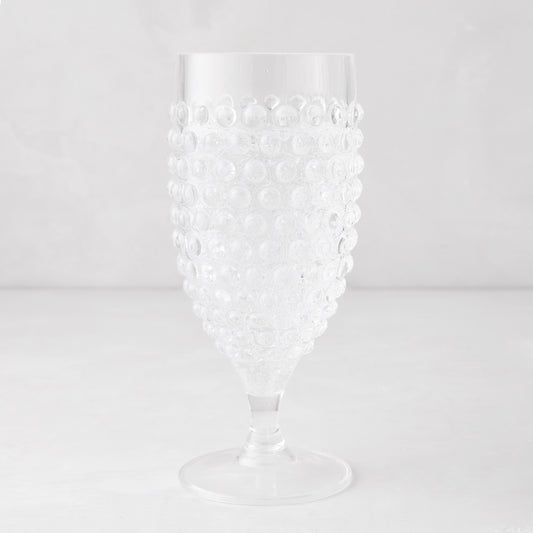 Clear acrylic wine glass with a textured bubble design, 14.6oz, 7.5"H.