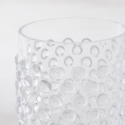 Clear bubble acrylic double old fashioned glass, 14oz, with textured dimples.