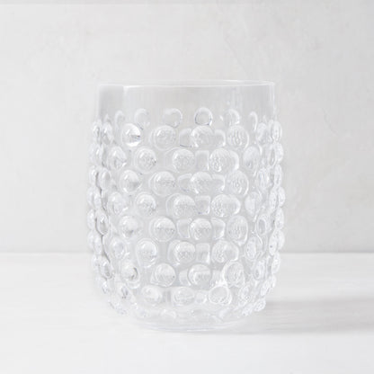 Clear bubble acrylic double old fashioned glass, 14oz, with textured surface.