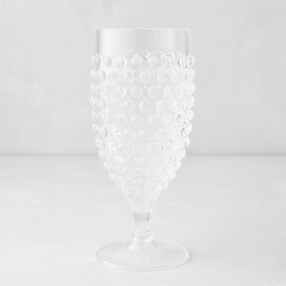 Clear acrylic wine glass with a textured bubble design, 14.6oz, 7.5"H.