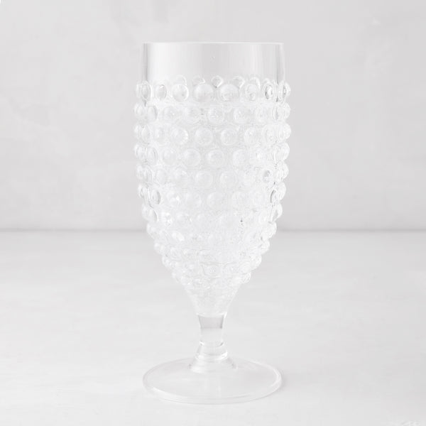 Clear acrylic wine glass with a textured bubble design, 14.6oz, 7.5"H.