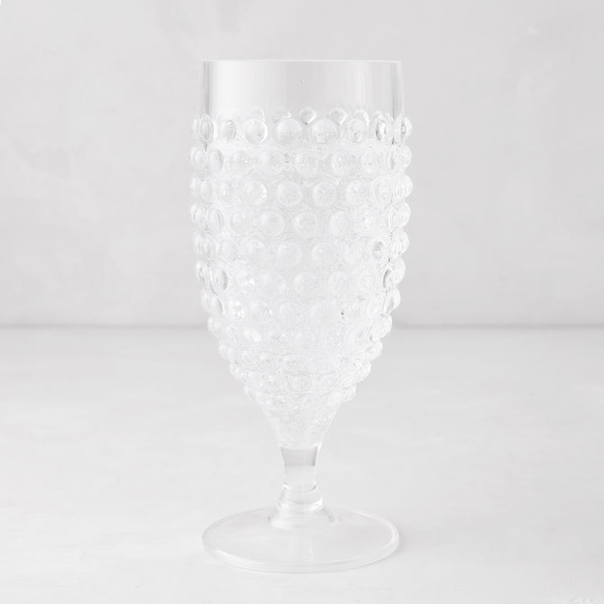 Clear acrylic wine glass with a textured bubble design, 14.6oz, 7.5"H.