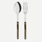 Buffalo Bistro 2-piece serving set: 10.25" stainless steel spoon and fork with brown marbled acrylic handles.