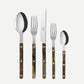 Buffalo Bistro 5-piece flatware set with stainless steel utensils and brown marbled acrylic handles.