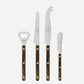 Buffalo Bistro Aperitif Set: 18/10 stainless steel bottle opener, tomato knife, cheese knife, butter spreader with brown acrylic handles.
