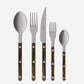 Buffalo Bistro Vintage Finish 5-piece flatware set with stainless steel and brown marbled acrylic handles.
