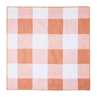 Spice Orange Buffalo Check Linen Napkin, 20"x20" square.