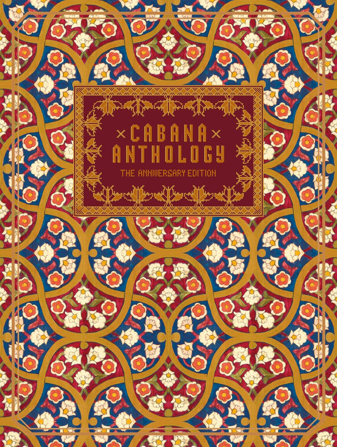 Cabana Anthology hardcover book with ornate red, gold, blue, and white floral pattern cover.