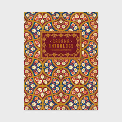 Cabana Anthology hardcover book featuring an intricate red, blue, and gold floral pattern with a central decorative title.