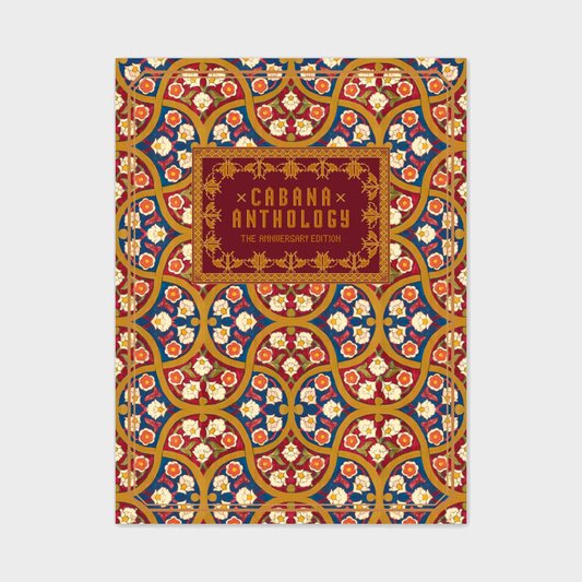 Cabana Anthology hardcover book featuring an intricate red, blue, and gold floral pattern with a central decorative title.