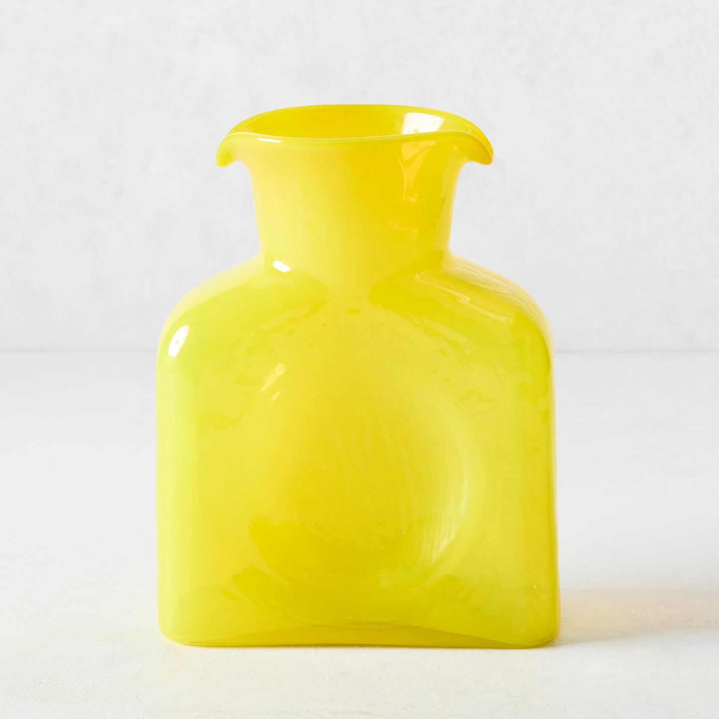 Cabell Yellow Square Glass Pitcher, hand-blown, dual-spout, 8"H x 6.5"W x 3"L, 36oz.