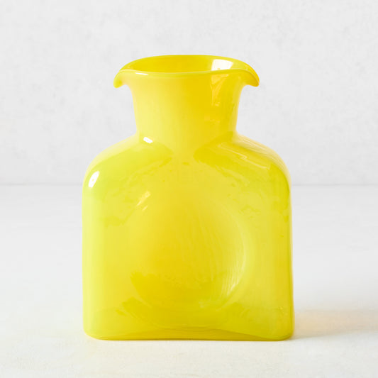Cabell Yellow Square Glass Pitcher, hand-blown, dual-spout, 8"H x 6.5"W x 3"L, 36oz.
