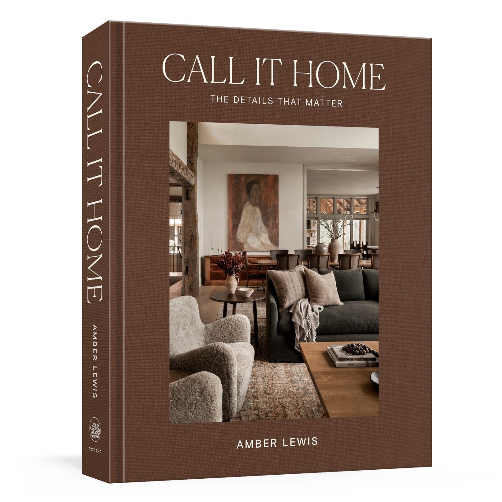 Call It Home" by Amber Lewis, a brown hardcover design book with an interior living room photo on the cover.