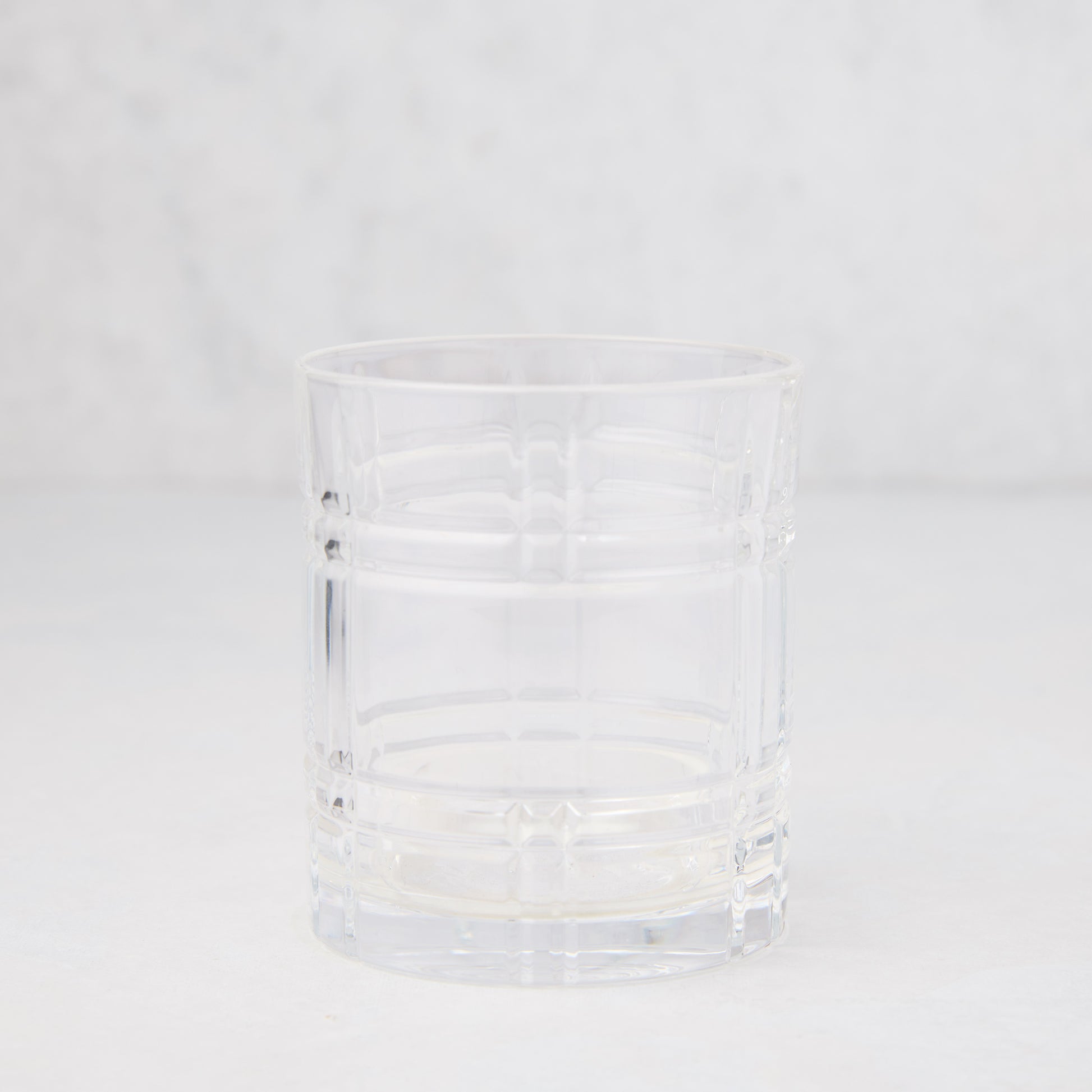 Clear Camden Eco-Crystal Double Old-Fashioned Glass, 11oz, with a grid pattern.