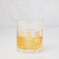 Camden Eco-Crystal Double Old-Fashioned Glass, 11oz, with whiskey and ice, featuring a cut glass pattern.