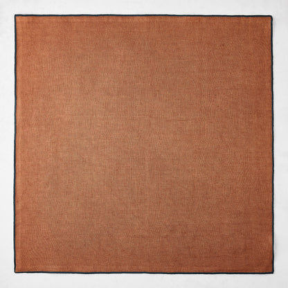 Camel Brown Embroidered Tipped Stitch Linen Napkin