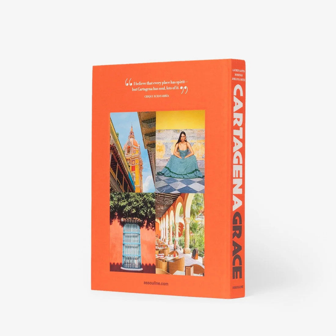 Hardcover book "Cartagena Grace" with an orange cover featuring four vibrant images of Cartagena scenes.