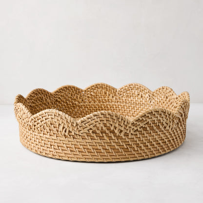 Cebu Scalloped Tray, 16"Dia, honey-brown hapao rattan, decorative curved edges.