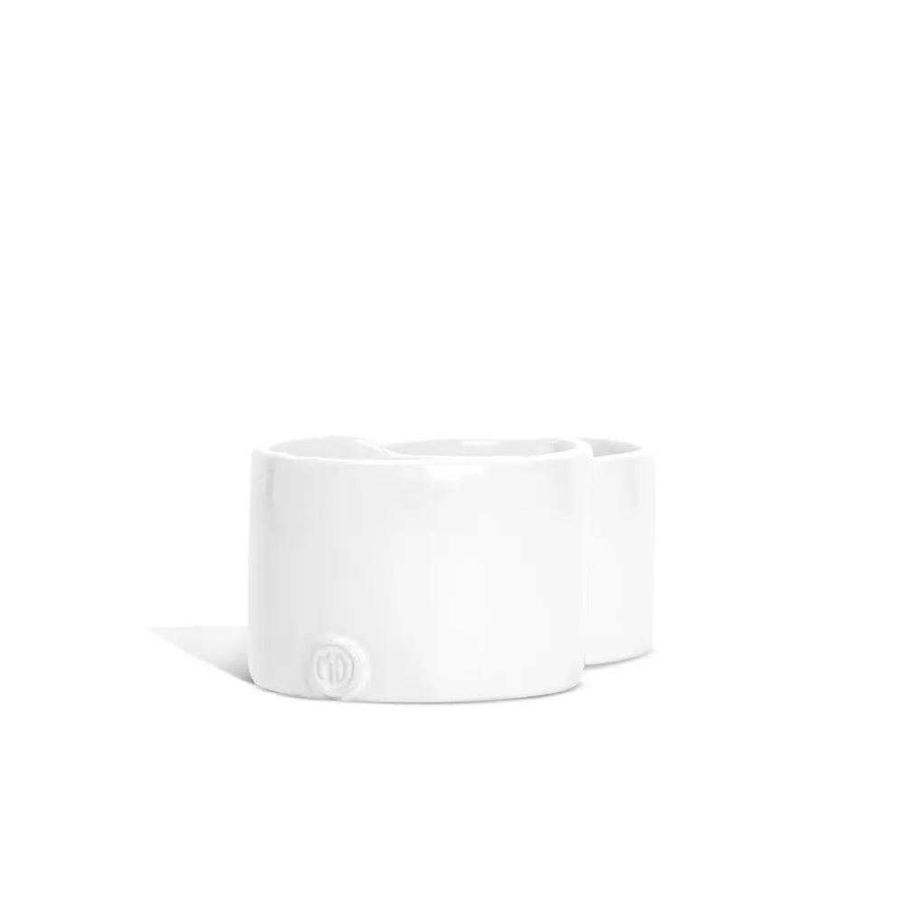 Montes Doggett Ceramic Appetizer Double Bowl 4883, creamy white glaze, handmade Peruvian.