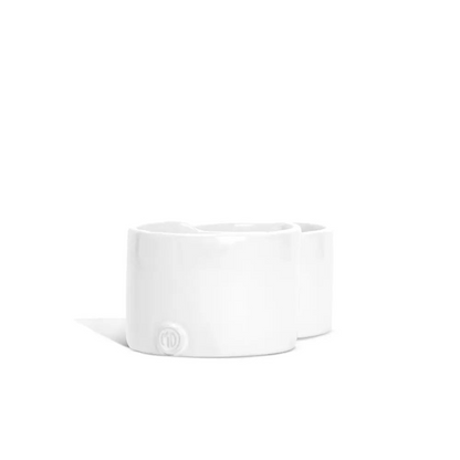 Montes Doggett Ceramic Appetizer Double Bowl 4883, creamy white glaze, handmade Peruvian.