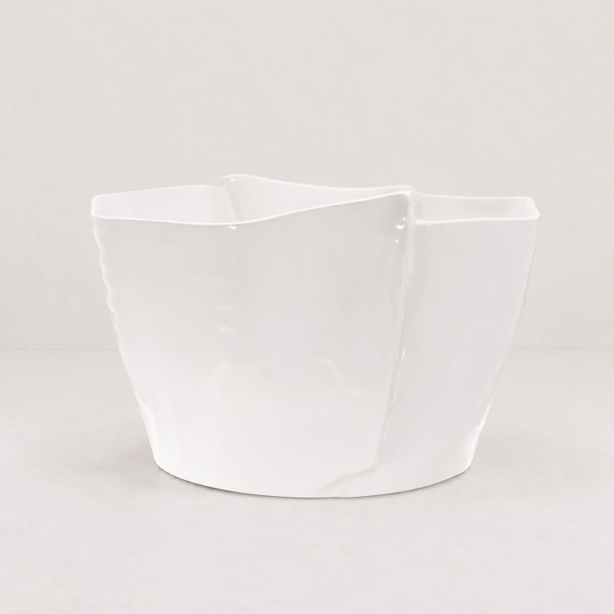 Large Montes Doggett Ceramic Bowl 5394-L, creamy white glaze, handmade Peruvian, 14"Dia x 6"H.