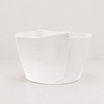 Large Montes Doggett Ceramic Bowl 5394-L, creamy white glaze, handmade Peruvian, 14"Dia x 6"H.
