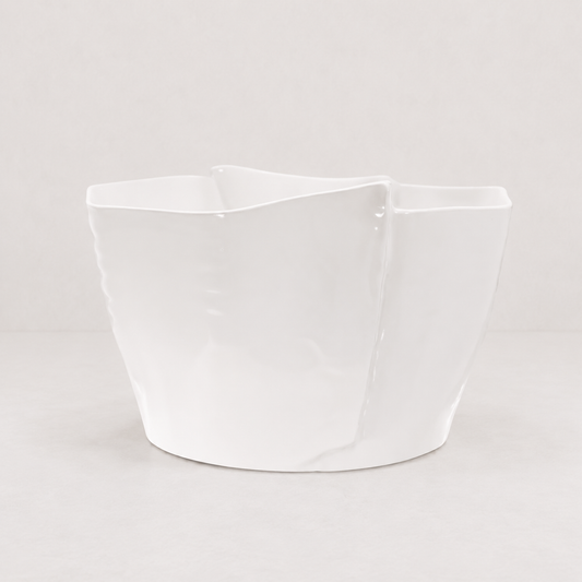 Large Montes Doggett Ceramic Bowl 5394-L, creamy white glaze, handmade Peruvian, 14"Dia x 6"H.