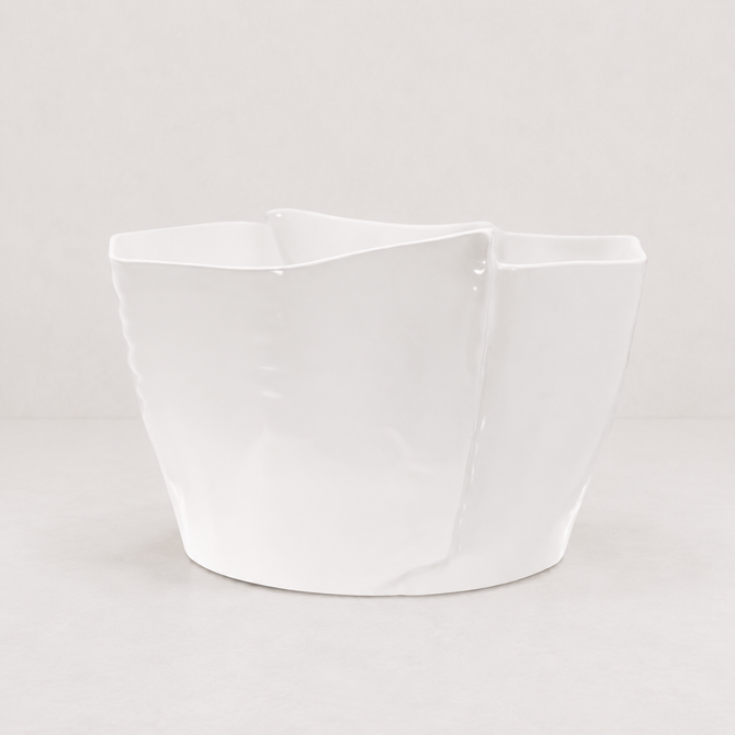 Large Montes Doggett Ceramic Bowl 5394-L, creamy white glaze, handmade Peruvian, 14"Dia x 6"H.