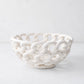 White ceramic woven bread serve bowl, 9.25"Dia x 4.25"H, handmade in Italy.