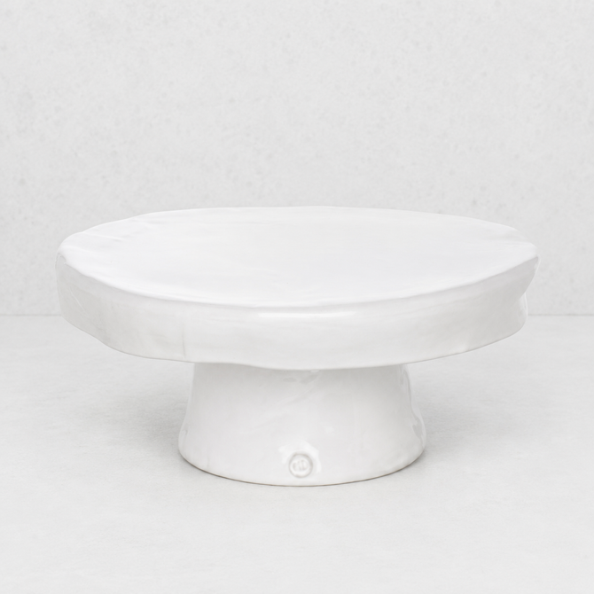 Montes Doggett large white ceramic cake stand, handmade in Peru.